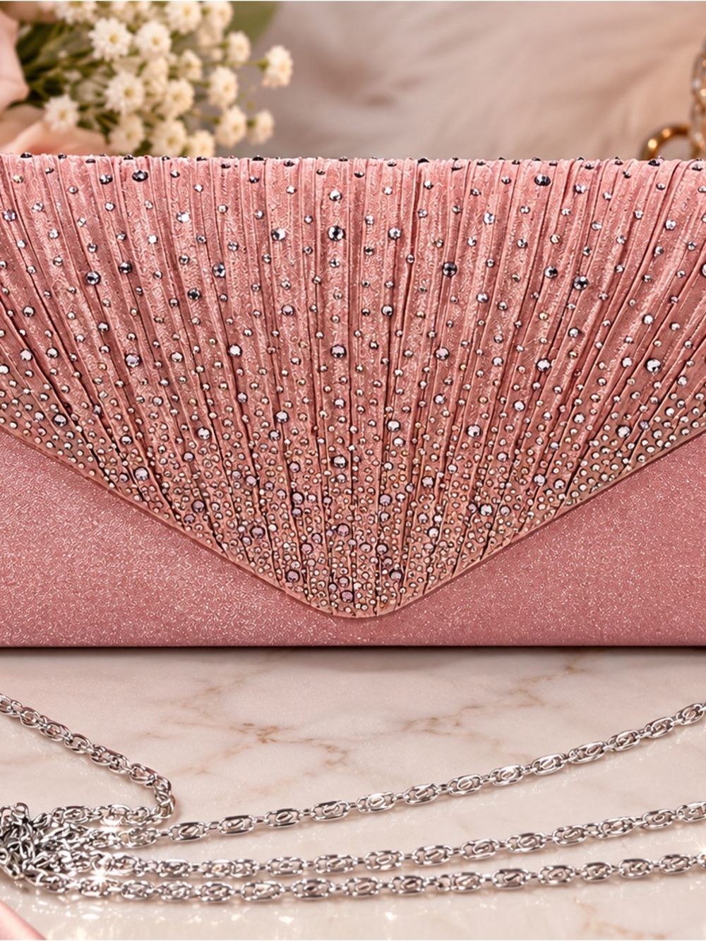 Elegant Pink Rhinestone Evening Clutch Bag